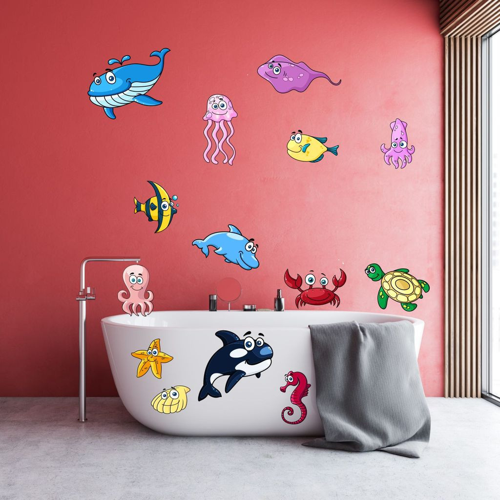 14 Badezimmer Aufkleber Set Fische Meerestiere Wc Bad Wandtattoo Sticker  Dusche inside Badezimmer Sticker